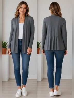 CLEARANCE APT.9 Gray Open Front Lightweight Knit Cardigan
